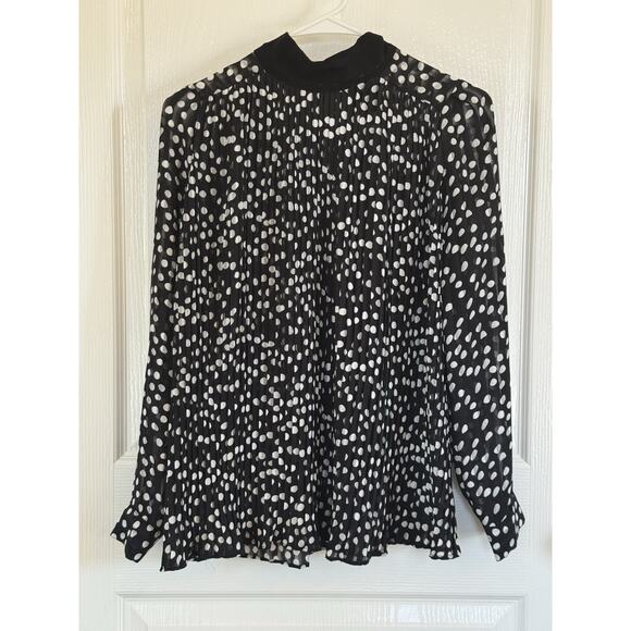 Zara Black & White Polka Dot High Neck Pleated Plisse Blouse Size XS - Picture 2 of 6